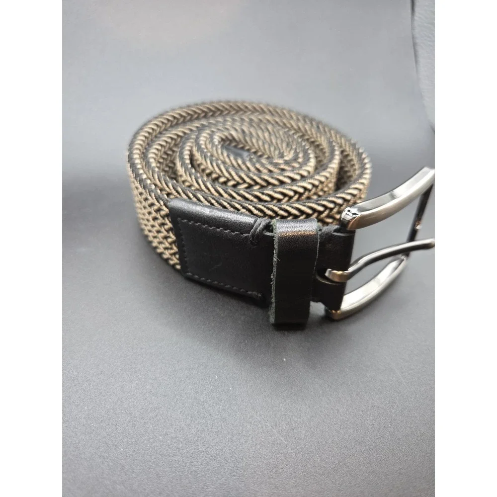 Mens Braided Stretch Belt Woven Elastic Fabric Casual Golf Khaki Black Brown